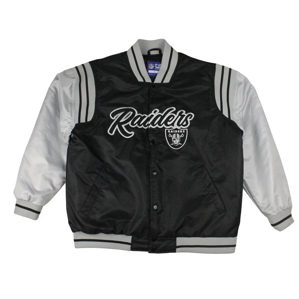 Las Vegas Raiders Satin Bomber Jacket Mens Large NFL Ultra Game Varsity